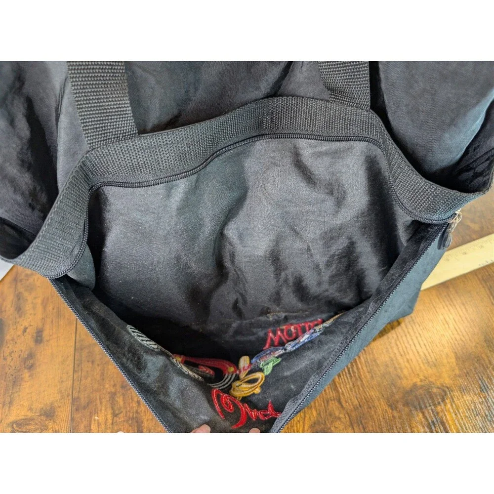 Vtg Walt Disney World Tote Bag Black Nylon Embroidered Character Spell Out Retro
